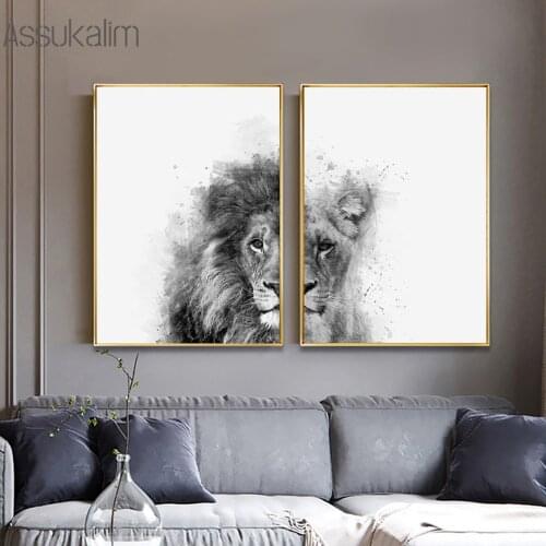Black And White Wall Painting Lion Canvas Print Nordic Art Poster Prints Modern Wall Art Pictures For Living Room Decoration