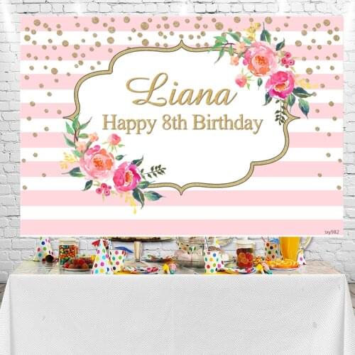 Sensfun Strips and Flowers Happy Birthday Backdrops Photographic Background Photo Studio Props Photocall Banner