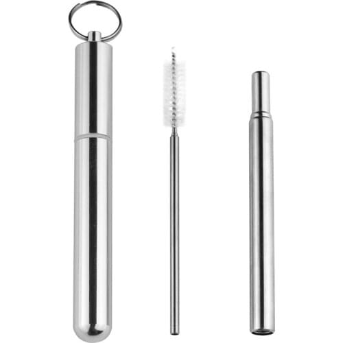 Eco Friendly Stainless Steel Drinking Telescopic Straws Set of 3 Free Cleaning Brush Included Strwaws with Keychain Box