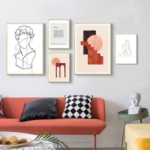 Aesthetic Simple Line Sketch Poster Figure Letter Prints And Posters Canvas Wall Art Pictures For Vintage Room Decor Unframed