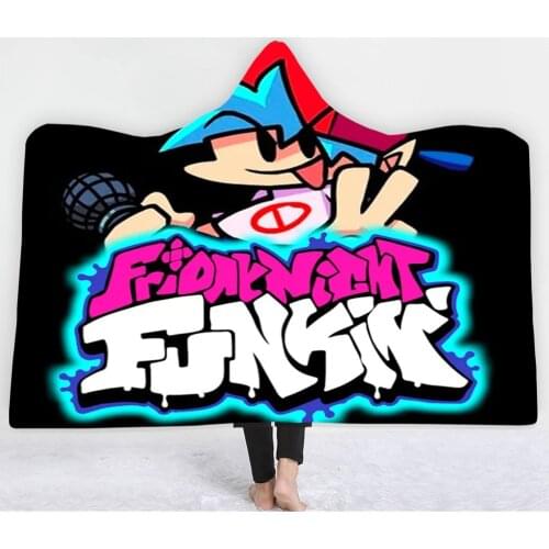 Music Game Friday Night Funkin 3D Printed Flannel Hooded Blanket Picnic Wearable Fleece Throw Warm Gift for Kids Adults