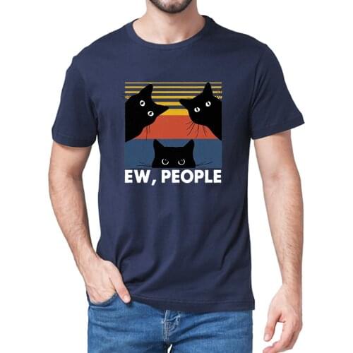 Unisex 100% Cotton Ew People Funny Black Cat Lovers Gift Vintage Summer Men Short Sleeve T-Shirt Gift Women Top Tee Sweatshirts