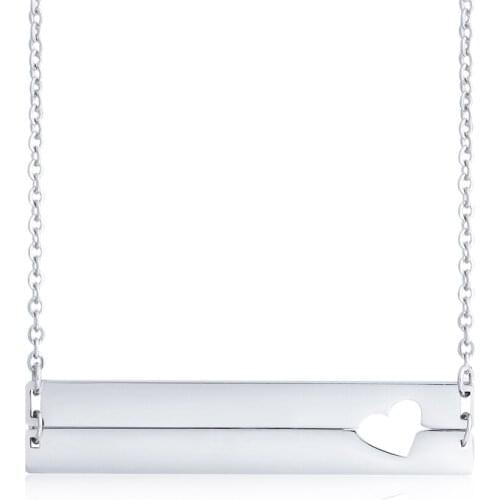 Personalized Name Bar Necklace with Heart Customized Stainless Steel Name Pendant Anniversary Gift for Women (JewelOra NE101806)