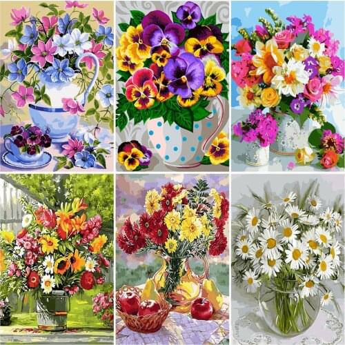 AZQSD Painting By Number Canvas Kits Flower Home Decoration DIY Adult Coloring By Numbers Vase Acrylic Paint Handpainted Gift