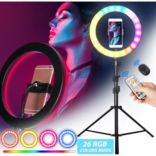 EyeGrab 10 Inch RGB Selfie Ringlight LED Ring Light with Stand 26 Colors Live Stream Makeup Camera for YouTube Video Photography