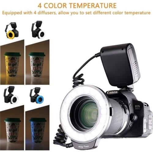 JINTU RF-600D Macro LED Ring Flash Light For Nikon D3300 D3400 D5500 D5600 D7500 D800 D700 D600 D610 D500 D300 W/49mm-77mm ring