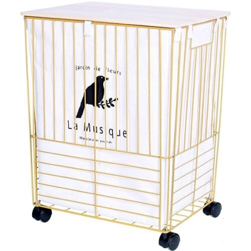 Dirty hamper wrought iron gold Nordic dirty clothes storage basket large with cover bathroom toy