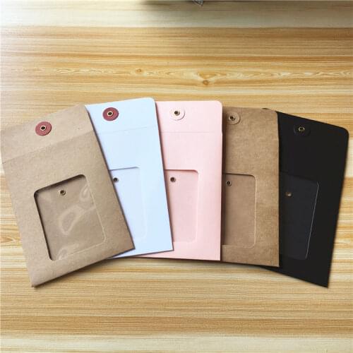 12pcs/Lot Handmade Kraft Paper Square Envelope Bags With Transparent PVC Window For File Letter Container Paper Bag With Strings
