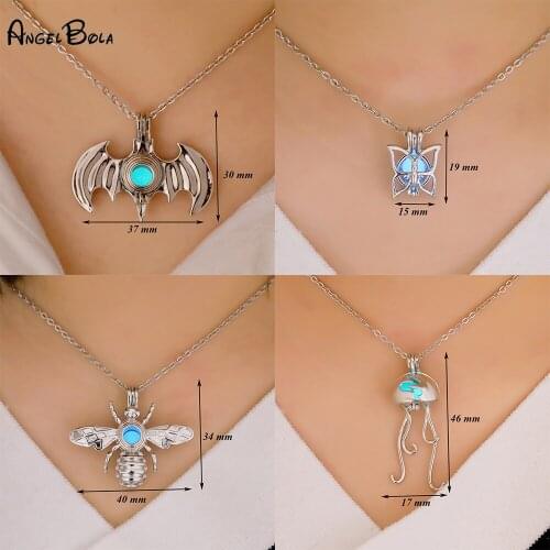 Bat Butterfly Bumblebee Jellyfish Wishing Pendant Chain Luminous Stone Pendants Women Jewelry Valentines Gift