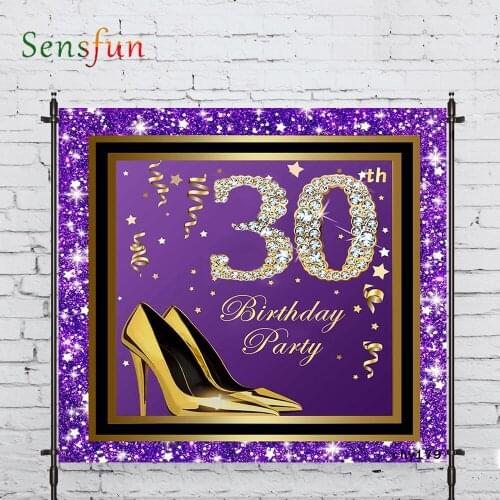 LEVOO New Photo Backdrop Purple Birthday Diamond 30 High Heels Background Nature Photocall Photo Studio Shoot Prop