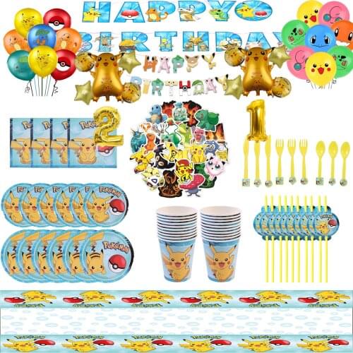 Pokemon Pikachu Boy birthday party supplies Disposable tableware tablecloth Paper cup plate balloon Baby Shower Decoration set