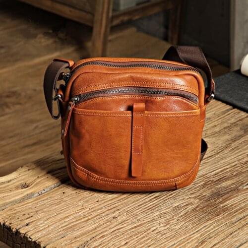 Fashion handmade designer natural real leather men small mini shoulder bag summer outdoor daily work best selling messenger bag