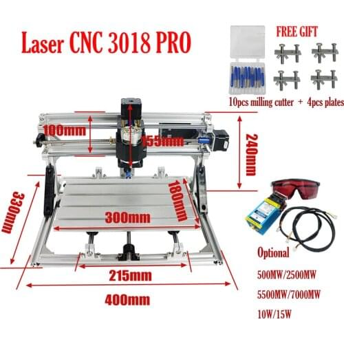 Disassembled Pack DIY Mini CNC 3018 PRO Laser Engraving Machine with GRBL Control for PCB Milling 500MW 2500MW 5000MW 10W