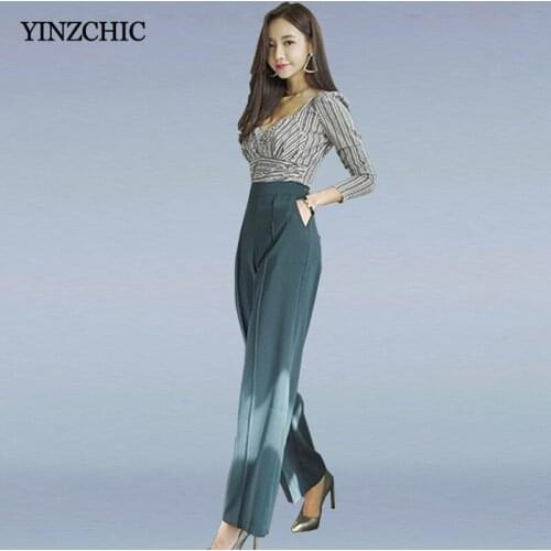 New Spring Woman 2pcs Suits Slim Striped Blouse + Loose Pants Set Suit for Office Lady Female Work Casual Sets