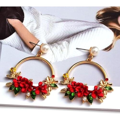 New Metal Oiled Crystal Flower Dangle Drop Earrings High quality Fashion Trend Pendant Jewelry Accessories For Women Wholesale