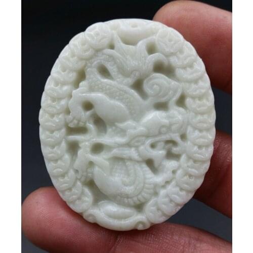 Natural White Jade Chinese Money Dragon Pendant Necklace Fashion Jewellery Accessories Hand-Carved Lucky Amulet Gifts Women