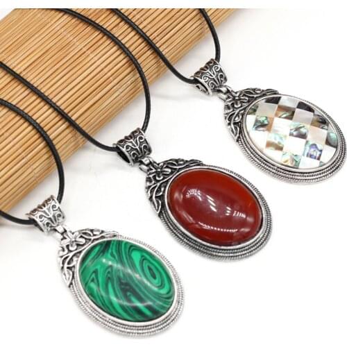 Natural Stone Agates Crystal Tiger Eye Rose Quartzs Blue Sand Stone Necklace Pendant Women Jewelry Gift Size 40x60mm Length 55cm