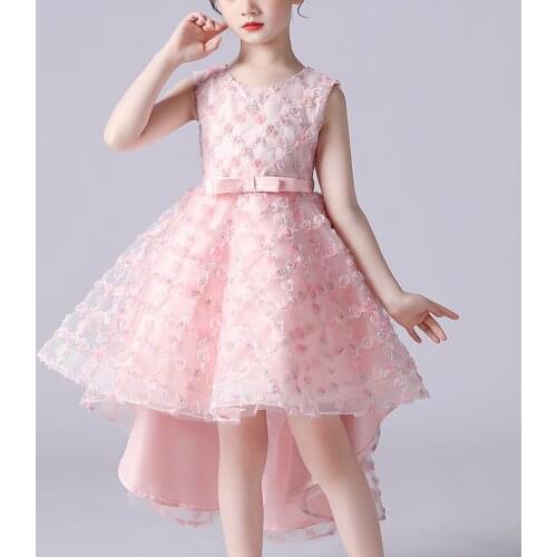 Flower Girls Dresses Kids Clothes Cake Skirt Wedding Party Tailing Elegant Princess Sleeveless 3-12 Years Children Dress