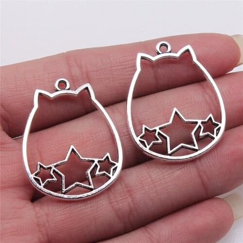 3Pcs 27x34mm Hollow Pentagram Cat Head Charms DIY Jewelry Findings For Jewelry Making Antique Silver Color Alloy Charms