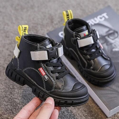 Children Cotton Leather Shoes Boys Handsome Tooling Boots Girls Fashion Short Boots Baby Thickening Warmth Leather Shoes