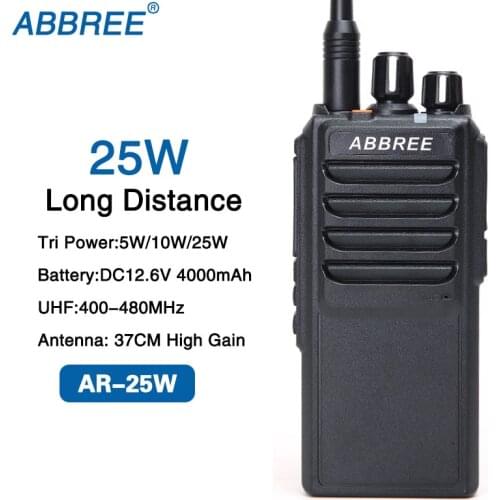 ABBREE AR-25W UHF 400-480MHz Output Power 25W 10W 5W 10Km Range Walkie Talkie With 37CM High Gain Antenna and 4000mAh Battery
