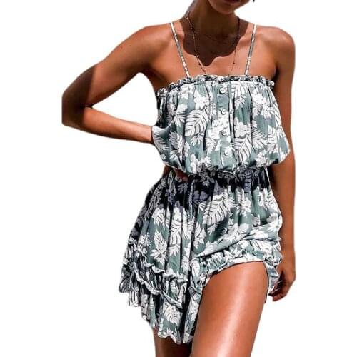 Casual Female Slim Sexy Suspender Dress African Clothing Dashiki Print Loose Mini Skirt Vestidos Summer Halter Suspender Dress
