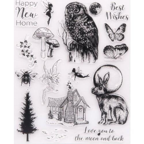 Fairy Owl Bunny Butterfly House Background Clear Stamps For DIY Scrapbooking Decorative Card Making Crafts 18x21.5cm