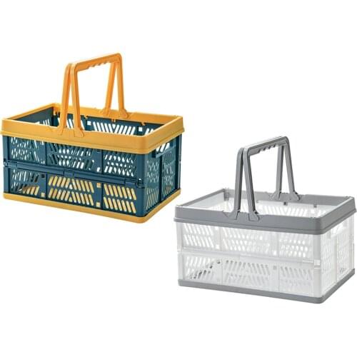 Collapsible Foldable Grocery Shopping Basket Stackable Storage Container Box with Handles, Folds Flat, 29.8x19.8x16.3cm