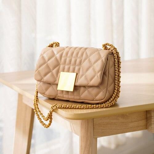 High-quality Diamond Chain Bag Leather Handbags 2020 New Trendy Top Layer Cowhide Shoulder Bag Messenger Small Bag