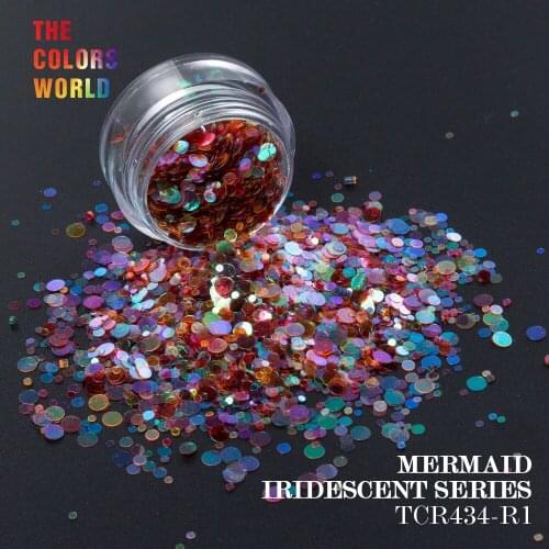 TCT-089 Mermaid Iridescent Rainbow Color Round Shape Mix Size Nail Glitter For Nail Art Decorations Makeup Facepaint Manual DIY
