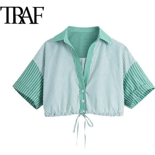 Женские рубашки в полоску TRAF China At AliExpress