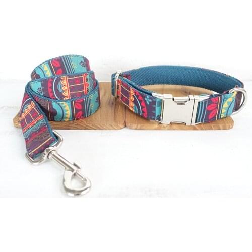 Handmade Unique Dog Collar Leash Maya Print Pet Products for Dogs Leads Dog-Collar Pet Accessories Ethnic Style Collar Leash Set