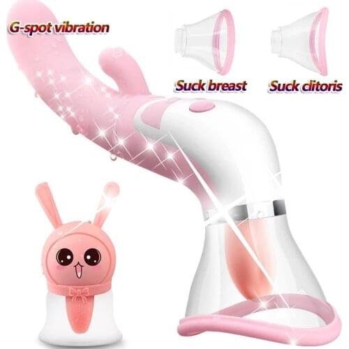 Pussy Dildo AV Wand Breast Massager Vibrators Adult Sex Toy For Women Vagina Nipple Sucker Licking Clit Stimulation Vacuum Pump