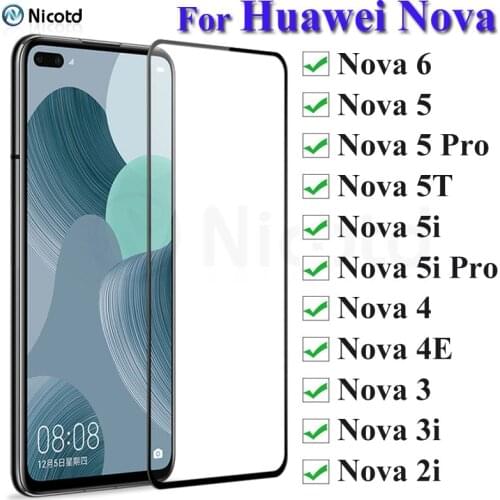 Full Cover Tempered Glass For Huawei Nova 6 5 5i 5T 4 4E 3 3i 2i Screen Protector For Huawei Nova 6 5 4 3 Protective Glass Film