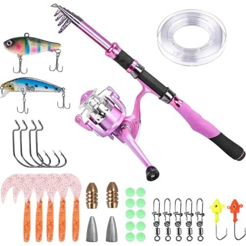 Ladies Telescopic Fishing Rod and Reel Combos,Spinning Fishing Pole Pink Designed for Ladies Fishing Girls Fishing Pole