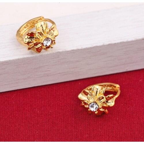 African Women Earrings Gold Color Round Flower Earrings Jewelry
