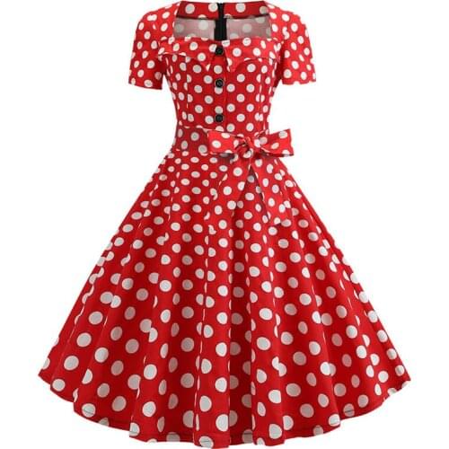 Women Summer Dress 2019 Elegant Retro Vintage 50s 60s Robe Rockabilly Swing Pinup Dresses Casual Plus Size Red Party Vestidos