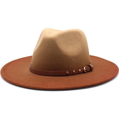Winter Men Women Two-color gradient Wide Brim Wool Felt Jazz Fedora Hats British style Trilby Party Formal Panama Cap Dress Hat