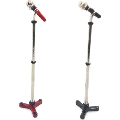 1/12 Dollhouse Miniature Alloy Microphone Mic Holder Music Room Decor Doll House Ornament Instrument