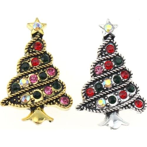 10pcs/lot New Crystal Christmas Tree Snap Jewelry Mixed Silver Crystal Snap Buttons for 18mm Snap Button Bracelet