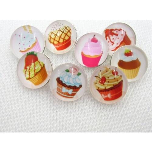 20pcs/lot Mix Glass Cupcake Snap Buttons Diy 18 mm Snap Jewelry Pendants Bracelet&Bangles Snap Charms