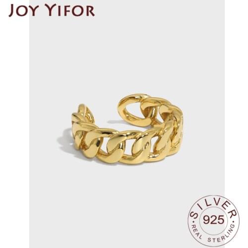 925 Sterling Silver Rings For Women Men Irregular Geometric Chain Gold Open Ring Party Gifts Accessories