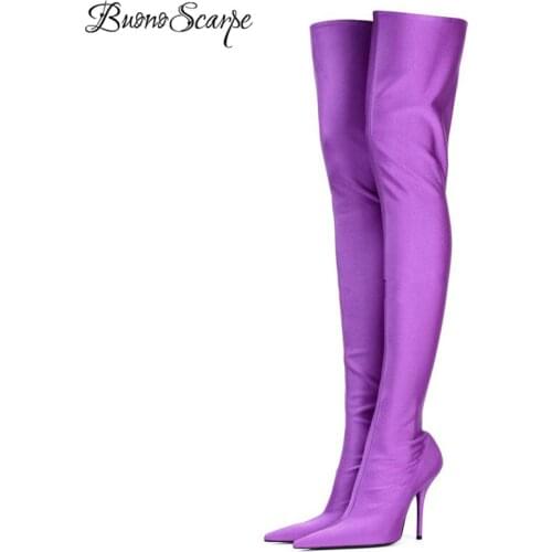 BuonoScarpe Over The Knee Boots Women Sexy Point toe Stiletto High Heel Thigh High Boots Elastic Sock Long Botas Stretch Boots