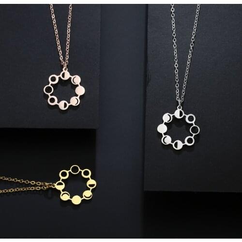 Cxwind Simple Lunar Phase Pendant Necklace Charm CelestialGeometric Stainless Steel Choker Jewelry Gift For Women collier