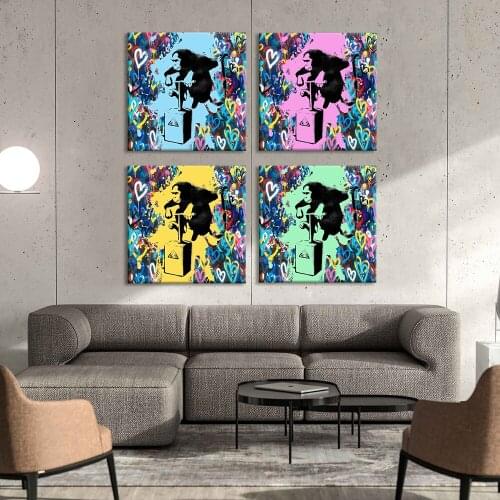 Detonator Monkey Street Art Painting Graffiti Artwork Canvas Wall Art Print Graffity art decor Brainwash hearts street art graff