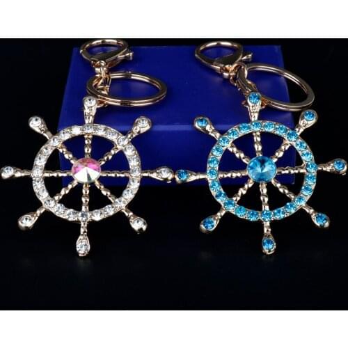 Dongsheng Jewelry Rhinestone Crystal Personality Rudder Steering Wheel Keychain Keyring Handbag Chram Key Holder Wholesale