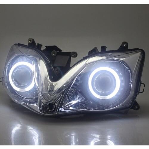 Motorcycle Headlight Assembly HID Projector Head Lamp For Honda 01-07 CBR 600 F4i w/ White Angel Eyes LED DRL High Low Beam