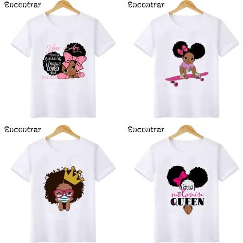 Black Princess Little Melanin Queen Print Girls T shirt Summer Kids Clothes Short Sleeve Kawaii Baby Children T-shirts,HKP5407