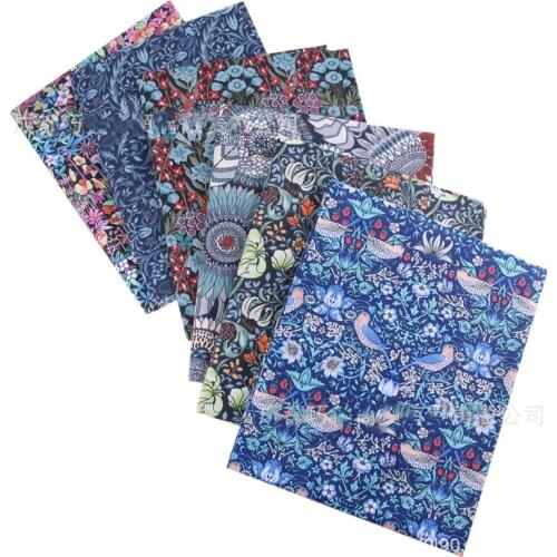 Cotton Twill Navy Blue Forest Floral Patchwork Pure Cotton Cloth Head Black Bird Printed Fabric 25*25cm A004