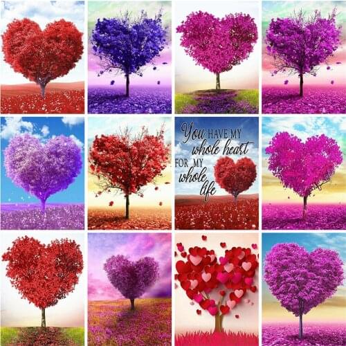 HUACAN 5d Diamond Painting Tree Mosaic Cross Stitch Landscape DIY Diamond Embroidery Heart Wall Art Handicraft